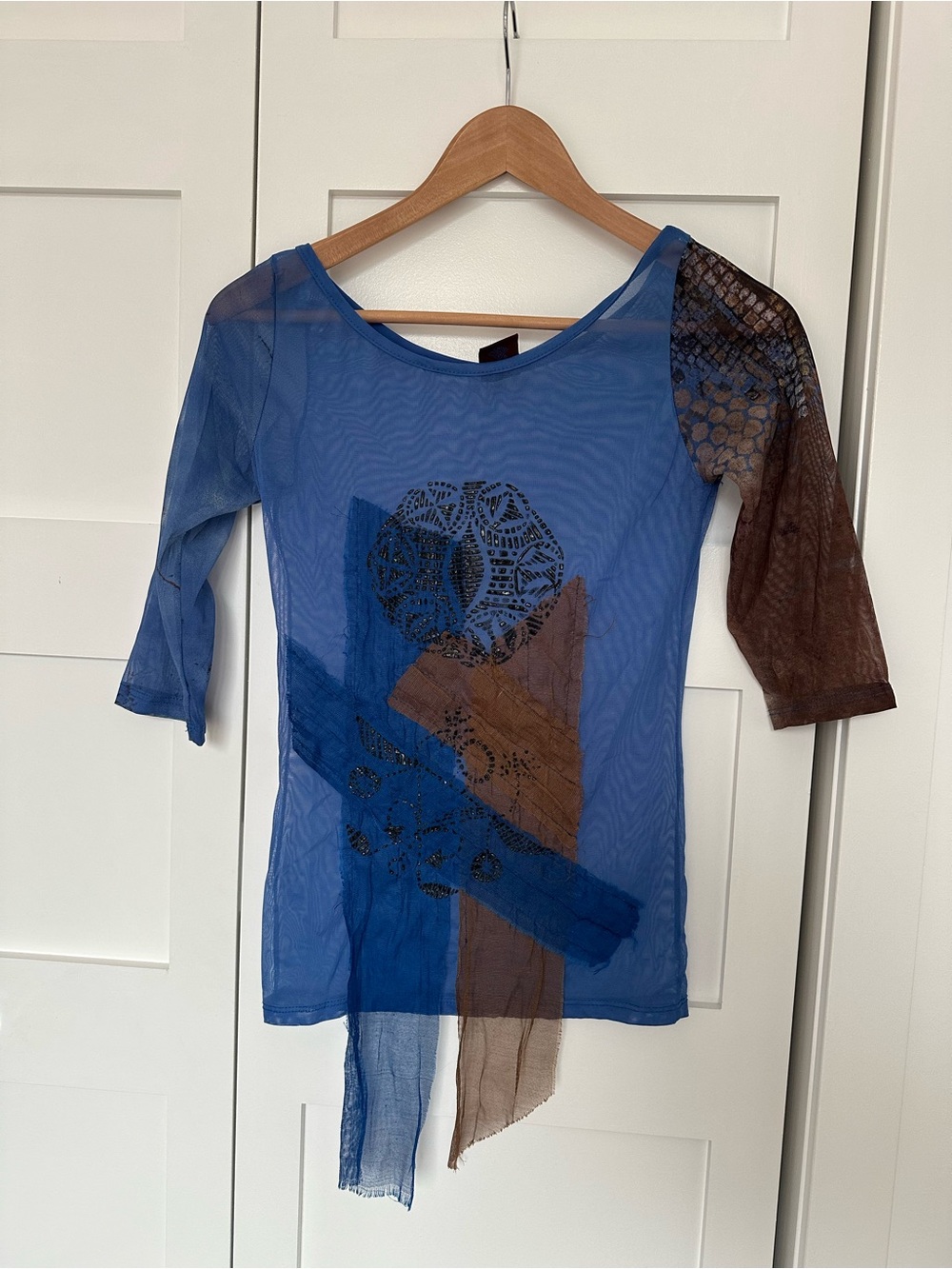 Legatte Jeans Blue Sheer Mixed-Media Long Sleeve Top